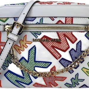 Michael Kors Women's Pride Jet Set Large Logo EW Chain Crossbody Bag.